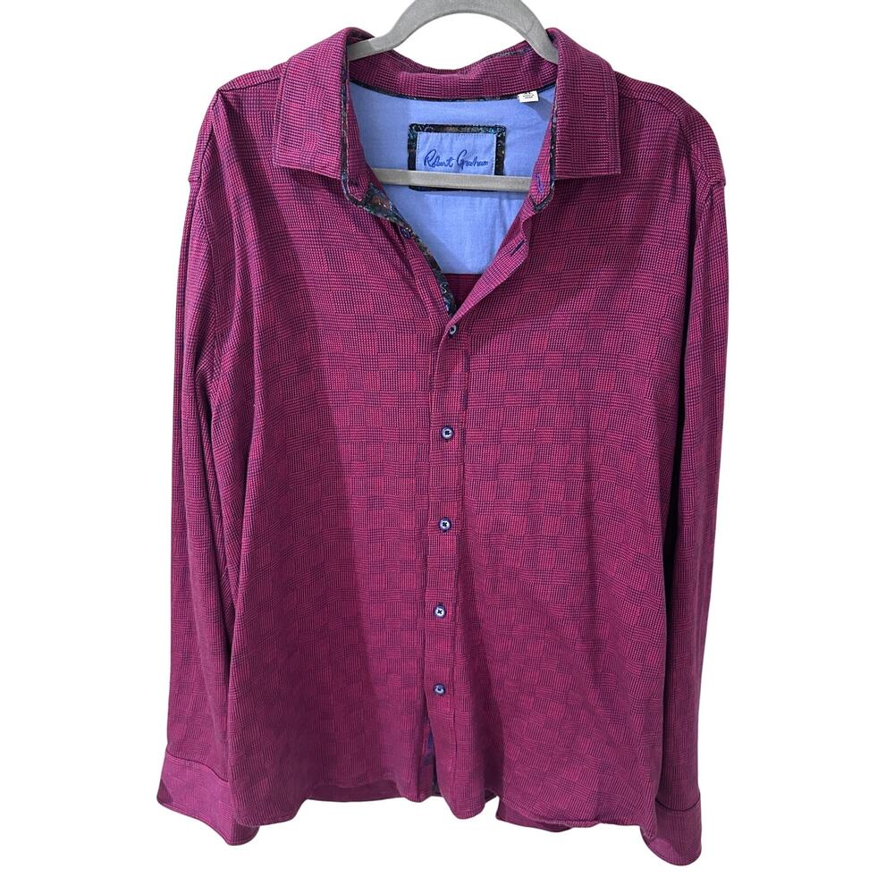 Robert Graham Woven Button Up Long Sleeve Shirt Red Navy, size XL